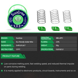 SooGree Solder Wire Sn99.3 Cu0.7 with Rosin Core,Fine Alloy Electronics Soldering Electric Solder for Electrical, Electronic, Connector, DIY Soldering (0.6mm/50g)
