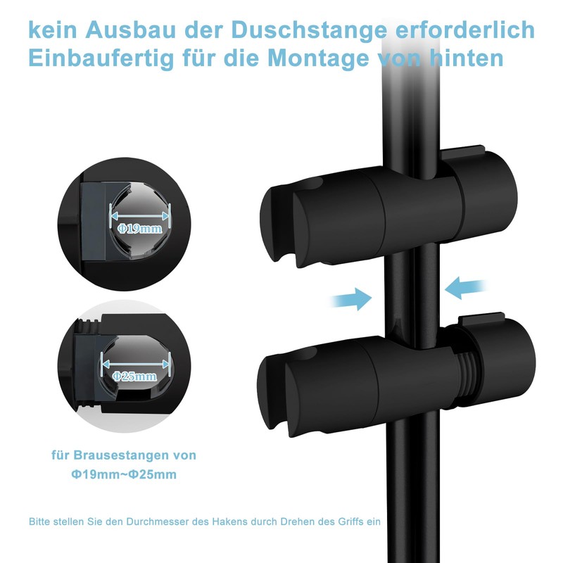 OFFO Hand Shower Holder 19-25 mm Adjustable Diameter, Shower Head