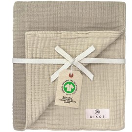 DIKOS® Premium Muslin Baby Blanket Light Grey 6-Ply Creped 100% GOTS Organic Cotton 70 x 100 cm Newborn Muslin Blanket / Cuddly Blanket Boy Girl Baby First Equipment Gift for Birth