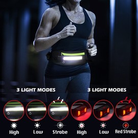 EGUKU Running Light, 1000Lumens Running Belt Running Gear with 230°Rechargeable Night Running Light for Phone Waist Bag Light with Water Bottle Holder Slim Running Belt for Runners Jogging Walking