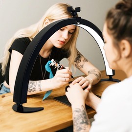 29in Half Moon Light for Nail Desk, Foldable Nail Light for Desk, Large LED Desk Lamp Professional Lash Lamp Adjustable Brightness with Phone Holder for Manicure,Drawing,Craft,Makeup,Tattoo(Black)