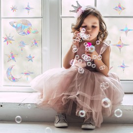 Window Decals for Bird Strikes，100 Pcs Star Style Anti Collision Rainbow Window clings for Bird Window Strike Prevention,Rainbow Window Stickers to Save Bird Strikes No Glue Required