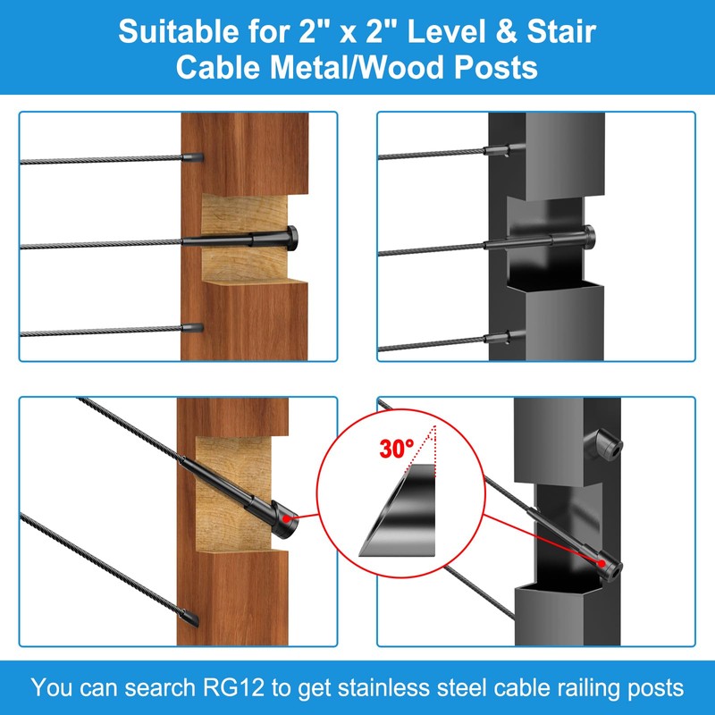 RailinGo 50Pack 1/8" Black Invisible Cable Railing Kit, T316 Stainless