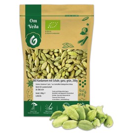 Organic Cardamom | Cardamom Capsules 200 g Green Cardamom Whole with Bowl | Premium Organic Quality Handpicked | Organic Cardamom Elaichi | OmVeda