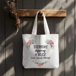 VIIJJUE SLP Speech Language Pathologist Gifts Tote Bag, SLP Gifts for Women Canvas Tote Bags, Everyone Deserves a Voice Speech Therapist Reusable Grocery Shopping Bag