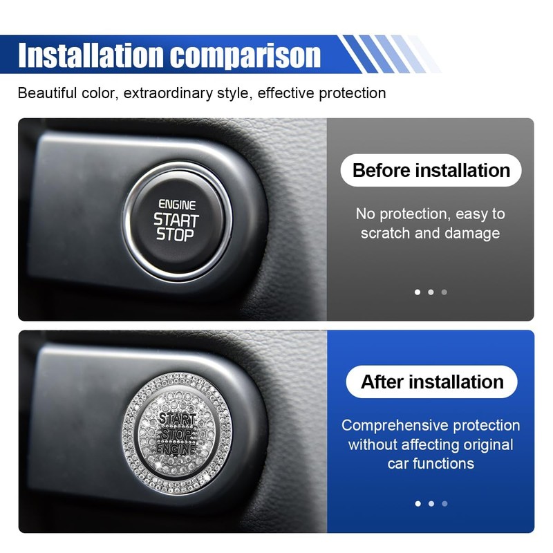 Bling Crystal Car Start Button Sticker, Ignition Switch Decor, White
