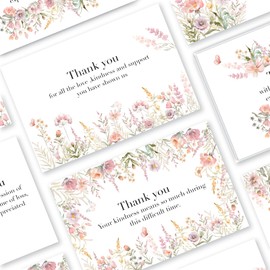 OneNuo 40 Pcs Funeral Thank You Card With Envelopes,Message Inside and Stickers-Watercolor Flowers Cards Bereavement Sympathy Blank Cards for Funeral Family,4 X 6 In Memorial Prayer.