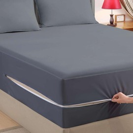 1 Piece Zipper Fitted Sheet Only - Luxurious 1800 Premium Hotel Quality Microfiber - Ultra-Soft Hotel Luxury Zipper Fitted Sheet Cot 33" X 75" Size - 8 Inch Deep Pocket Bottom Sheet(Dark Grey)