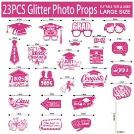 Graduation Photo Booth Props Set - Funny Class of 2025 Party Favors Decorations Congrats Grad Party Supplies - Pink Graduate Party Photo Booth Props Kit - Set of 24 Counts, Pink