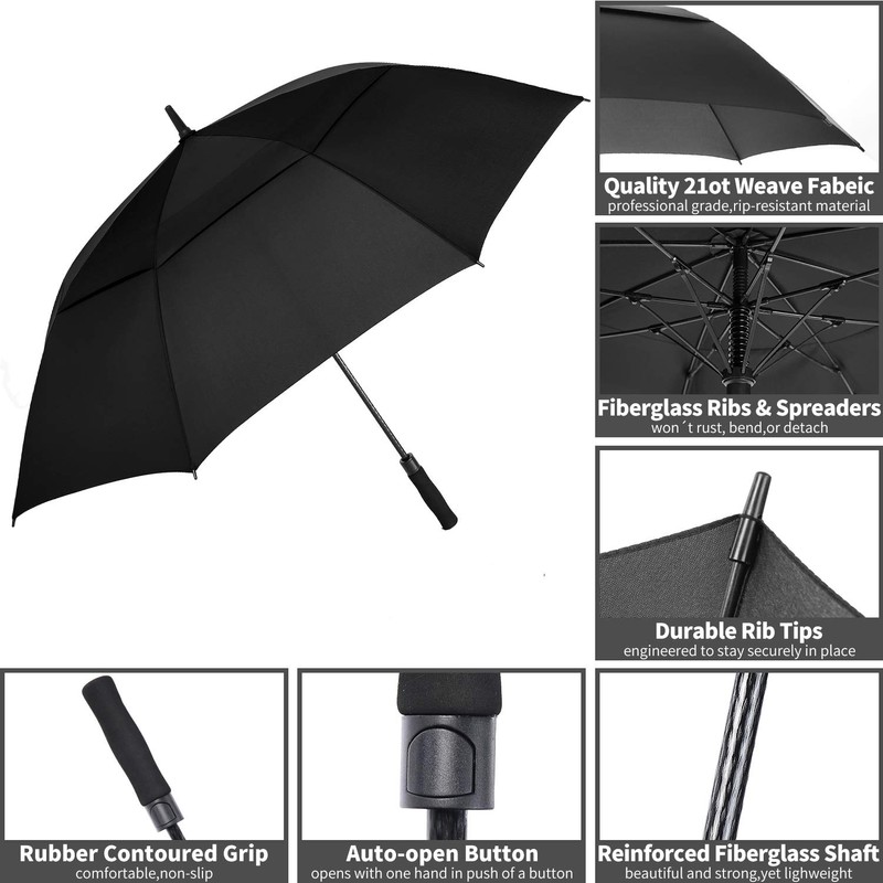 MRTLLOA Extra Large Black Golf Umbrella, 54/62/68/72 Inch Automatic Open,