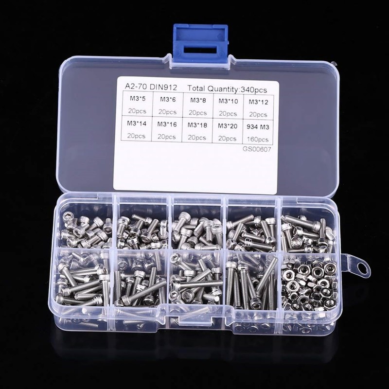 SNOKAY 340Pcs M3 Stainless Steel Button Head Hex Socket Head
