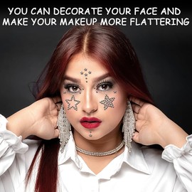 Self Adhesive Face Gems Stickers, Face Eye Jewels Rhinestones Festival Essentials Rave Accessories Rhinestone Stickers for Face, Eye, Hair Makeup Stickers for Kids, Women (3sheets-star-white)