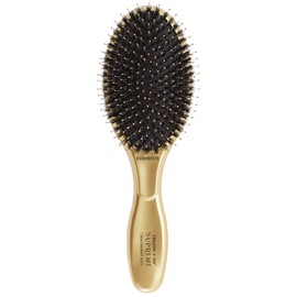 Olivia Garden Ceramic + Ion Supreme Styler Cushion Paddle Brush - Boar & Ionic for Shine, Frizz Control & Smoother Hair - Boar and Ionic Bristles - Gold