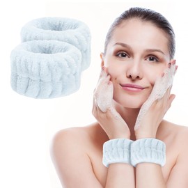 2 Pcs Soft Microfiber Wrist Bands for Washing Face, Absorbent Towel Scrunchies, Towel Bands，Prevent Liquid Spills, Reusable Face Washing Accessories for Women(Blue)