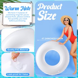Gemscream 3 Pcs Jumbo Inflatable Pool Float 47.24 Inches Swimming Ring Pool Floats White Inflatable Float Tube for Adult Summer Vacation Beach River Bachelorette Wedding Party Supplies (White)