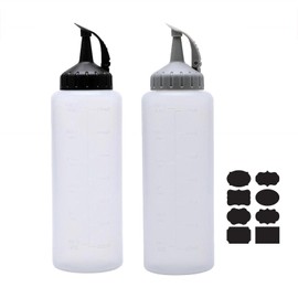 2 Pack Squeeze Bottle Set, 12 OZ Condiment Squirt Bottles for Liquids, Easy Pour Sauce Bottles with Leak Proof Snap Cap, Condiment Bottles, Plastic Squeeze Bottles for Liquids, Ketchup, Oil