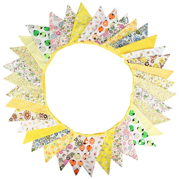 G2PLUS 36PCS Double Sided Fabric Bunting Banner, 10M Large Cotton