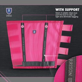 Harrison Howard Loose-Fitting Horse Fly Boots UV-Protective, Breathable Fine Mesh Leggins Stay-on Comfortable Fly Boots with Reflective Strips for Extra Safety (Set of 4) Magenta Full (Large)