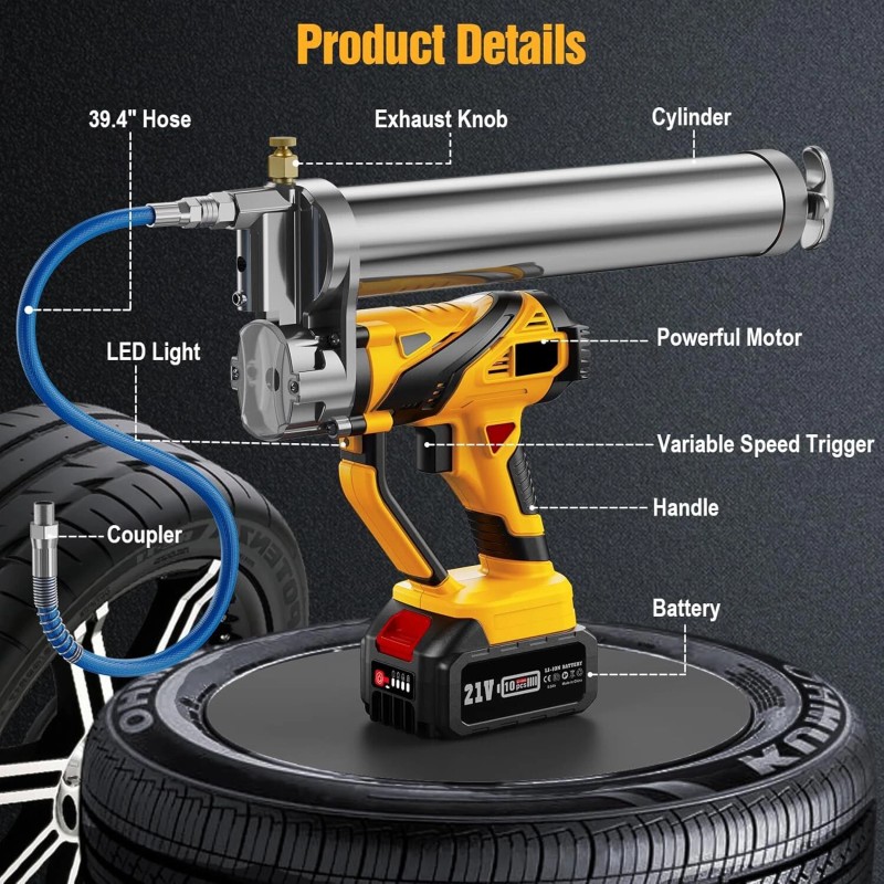‎TaskStar Electric Grease Gun,12,000 PSI Battery Operated Grease Gun 2xBattery&Char