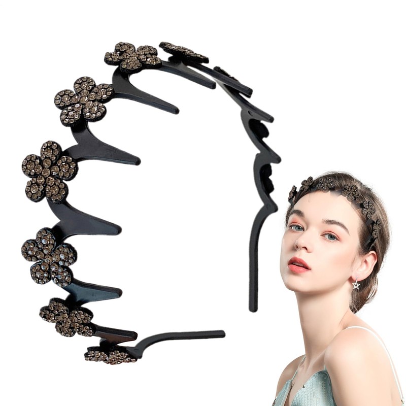 Hair Push Back Headband, Rhinestone Flower Squiggly Headband, Sparkling Hair