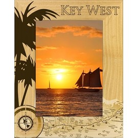 Saddle Mountain Souvenir Key West Florida with Map Laser Engraved Wood Picture Frame Portrait (3 x 5)
