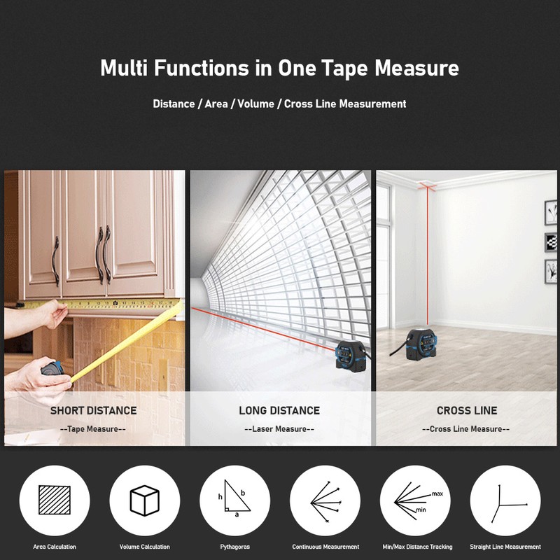 3-in-1 Laser Tape Measure Multifunctional Digital Display Cross Line Laser