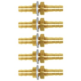 Joywayus 3/8" Hose Barb Bulkhead Fitting Thru-Bulk Head Hex Union Brass Fitting with Flat Washer Gasket Water/Fuel/Air (Pack of 5)