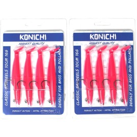 FISHZONE - 8 (2 x 4) Pack KONICHI CLASSIC SANDEEL Fishing Lure 4" 10cm 13g Soft Rubber Imitation Bait Range (6 Colours Available) For Predatory Fishing (Pinky)