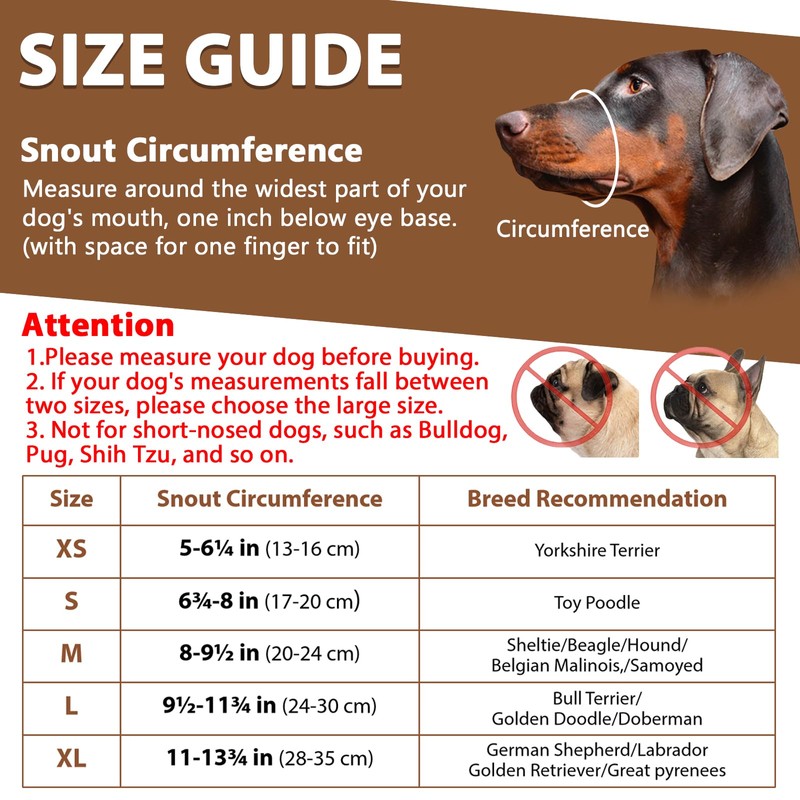 BARKLESS Dog Muzzle Leather, Soft Secure Anti-Barking Leather Muzzle for