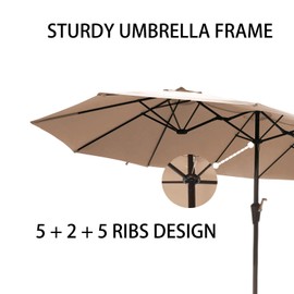 13ft Rectangular Large Outdoor Patio Umbrella with Base Included – Double Table Outdoor Patio Umbrella with Solar Lights, Crank Handle, UV-Resistant, Heavy-Duty Pool Umbrella for Lawn, Backyard, Beige