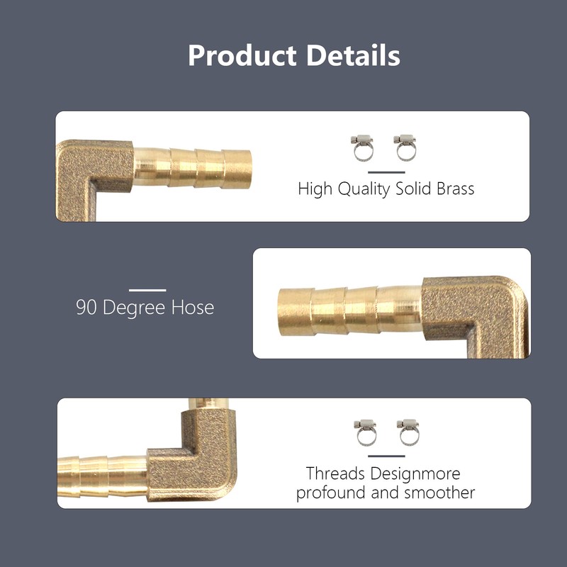 AUXBC 2Pcs 1/2Inch 90 Degree Brass Hose Barb, L Right