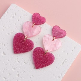 SKIRIFLA Pink Heart Earrings for Women Dangle,Valentines Earrings,Pink Outfits Accessories for Women,Red Love Heart Earrings-Hot Pink