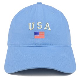 Trendy Apparel Shop American Flag and USA Embroidered Dad Hat Patriotic Cap - Carolina Blue