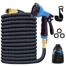 J&B XpandaHose 75ft Expandable Garden Hose – Ultra-Strong 3750D, 4-Layer Latex Core, Brass 3/4" Connectors, 10-Pattern Nozzle & Storage Bag – Lightweight, Kink-Reducing, Leak-Resistant