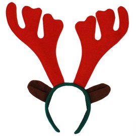 CHRISTMAS REINDEER ANTLERS FANCY DRESS ACCESSORY - RED REINDEER ANTLERS ON A GREEN HEADBAND WITH ATTACHED EARS - CHRISTMAS COSTUME ACCESSORIES RUDOLPH HEADBAND FANCY DRESS ACCESSORY (PACK OF 1)