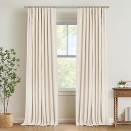 INOVADAY 100% Blackout Curtains for Bedroom, Black Out Curtains 96 Inch Long, Clip Rings Linen Blackout Drapes, Thermal Insulated Room Darkening for Living Room, 2 Panels - Cream,W50xL96
