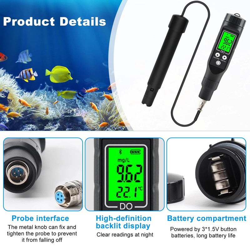 Oxygen Meter Water Bluetooth Oxygen Detector Water Detector for Dissolved