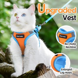 Dooradar Cat Harness and Leash Set, Escape Proof Lightweight Kitten Harness, Soft Breathable Reflective Vest for Outdoor Walking Traveling, Adjustable for Medium Cats, Orange & Blue, M