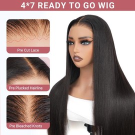 Wiggins Hair Ready And Go Glueless Wig Pre Cut Straight 4x7 Lace Closure Wig Human Hair Pre Bleached Pre Plucked Human Hair Wig Beginner Friendly 20 Inch