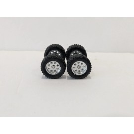 Unbranded 1:64 Scale 14mm 8 Hole Deep Dish Silver Off Road Real Rider Style Wheels + Tires