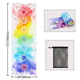 Yoga Mat Towel with Corner Pockets - Microfiber Yoga Towels for Hot Yoga Non Slip Moisture Wicking Sweat Absorbent, Chakra Yoga Towel Easy for Travel, Use in Hot Yoga, Bikram, Pilates and Fitness