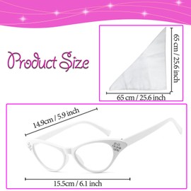 HIYMDOIT 50's Costume Accessories Set for Women 1950s Vintage Chiffon Neck Scarf Rhinestone Cat Eye Glasses for Cosplay Party