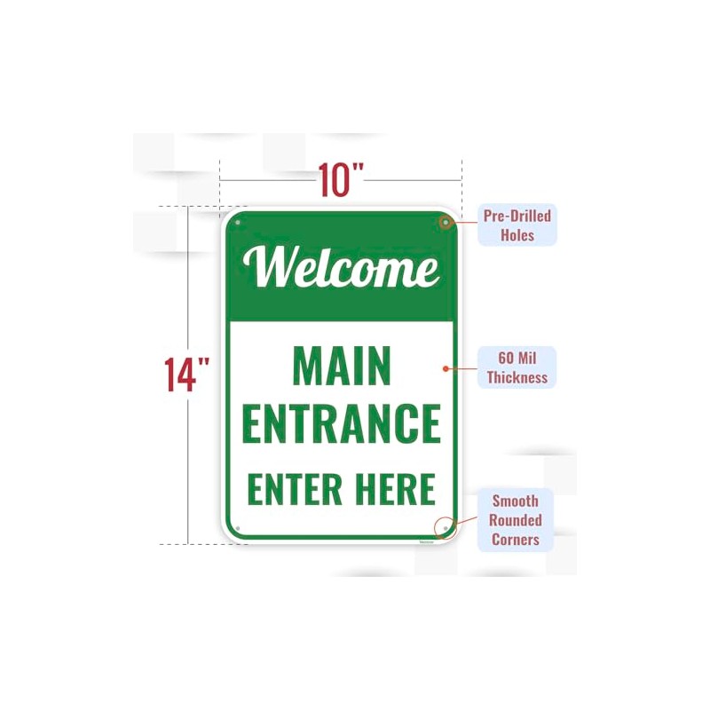 1PC Welcome Main Entrance Enter Here Sign, 14 x 10