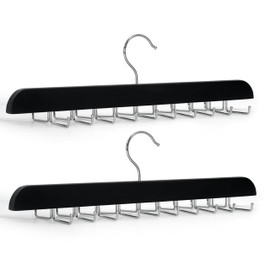 ICEICE Upgraded Tie Rack Hanger for Men with 20 Foldable Metal Hooks, Space-Saving Organizer for Belts, Bras, Scarves & Tank Tops – Large Capacity Necktie and Belt Holder for Closet – Black (2)