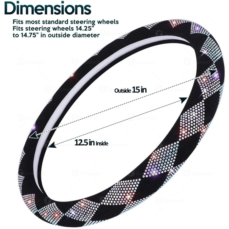 ZONETECH Luxe Diamond Bling Steering Wheel Cover – Premium Crystal