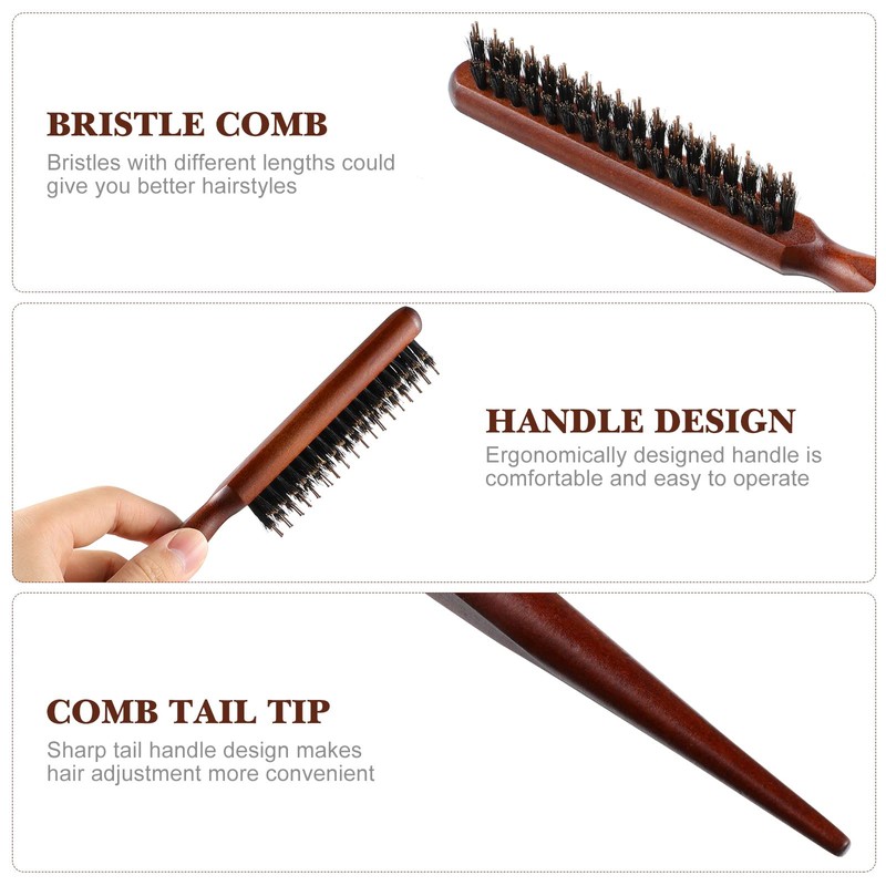 Frcolor Bristle Hair Brush Toupee Brush with Wooden Handle Teasing