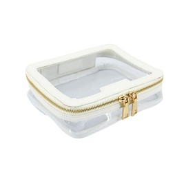 Toiletry Bag Waterproof Toiletry Travel Bag Clear PVC Zippered Cosmetic Bag Makeup Bag Clear Wash Bag Toiletry Organizer Makeup Bag for Travel Bathroom Men & Women. Vegan Leather (White)