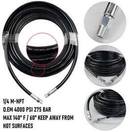 Hourleey Sewer Jetter Kit for Pressure Washer 100FT, Drain Cleaner Hose 1/4 Inch NPT, Orifice 4.0 Button Nose and Rotating Sewer Jetting Nozzle Spanner Tape Pearl Corsage Pin, 4000 PSI