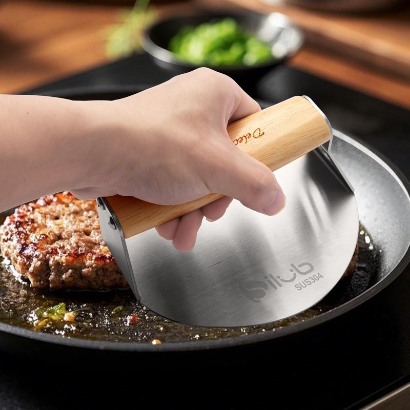 SILUB Smash Burger Press,304 Stainless Steel 6.0 Inches Round Hamburger