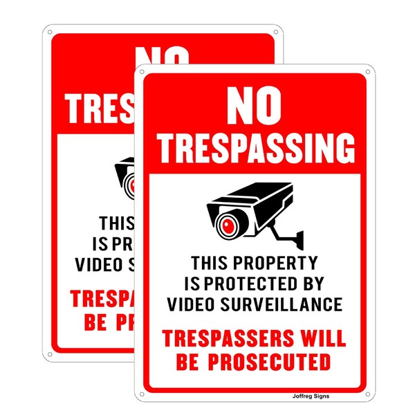 Joffreg Video Surveillance No Trespassing Sign, CCTV Security Camera,14 x